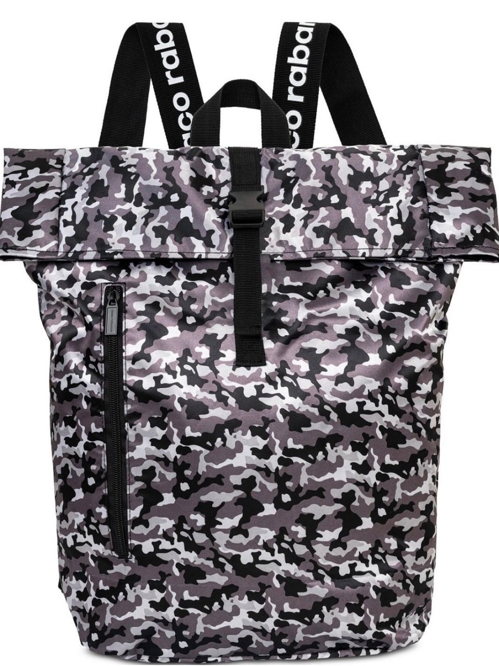 New mens Paco Rabanne Black and Gray Camo Roll-Top Backpack